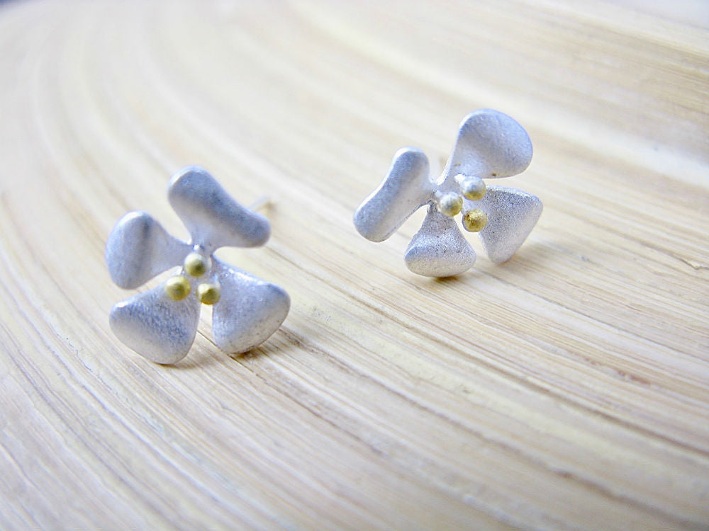 Flower Two Tone Gold Plated 925 Sterling Silver Stud Earrings