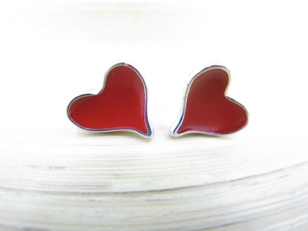 Red Heart 925 Sterling Silver Stud Earrings