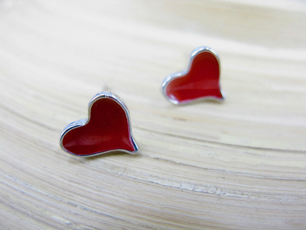 Red Heart 925 Sterling Silver Stud Earrings