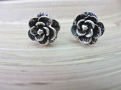 Rose Flower Oxidized 925 Sterling Silver Stud Earrings