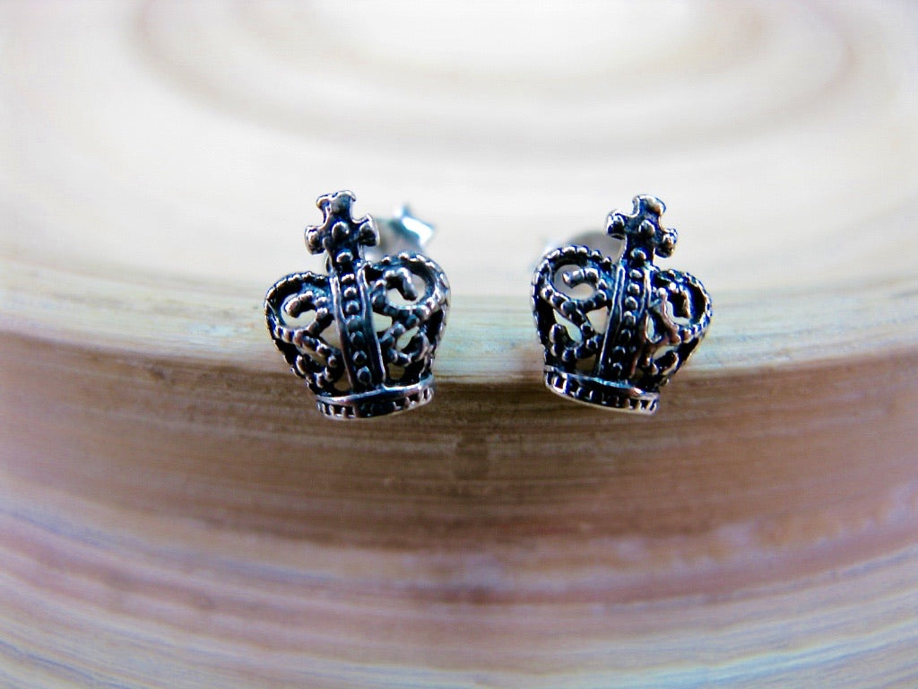 Crown Oxidized Stud Earrings in 925 Sterling Silver