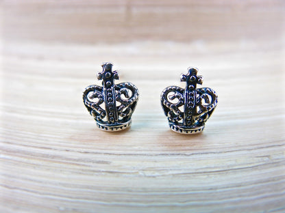 Crown Oxidized Stud Earrings in 925 Sterling Silver