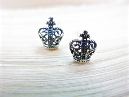 Crown Oxidized Stud Earrings in 925 Sterling Silver