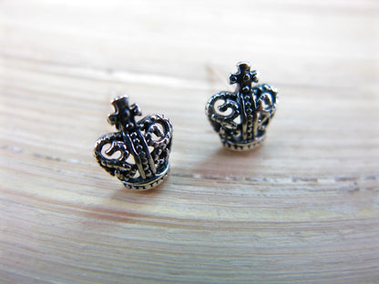 Crown Oxidized Stud Earrings in 925 Sterling Silver