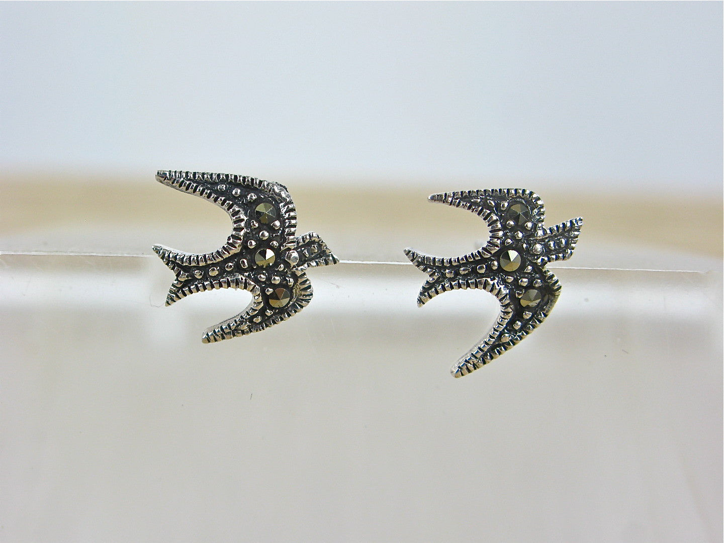 Swallow Bird Marcasite 925 Sterling Silver Stud Earrings