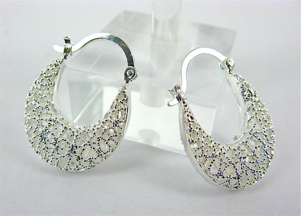 Filigree Lace Hoop Silver Earrings Earrings - Faith Owl