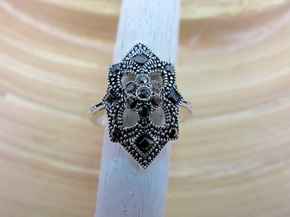 Marcasite Filigree Kite Ring in 925 Sterling Silver