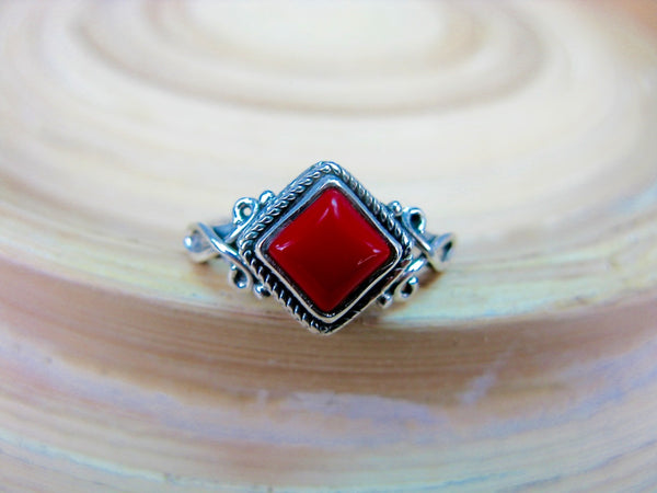 Square Coral Ring in 925 Sterling Silver