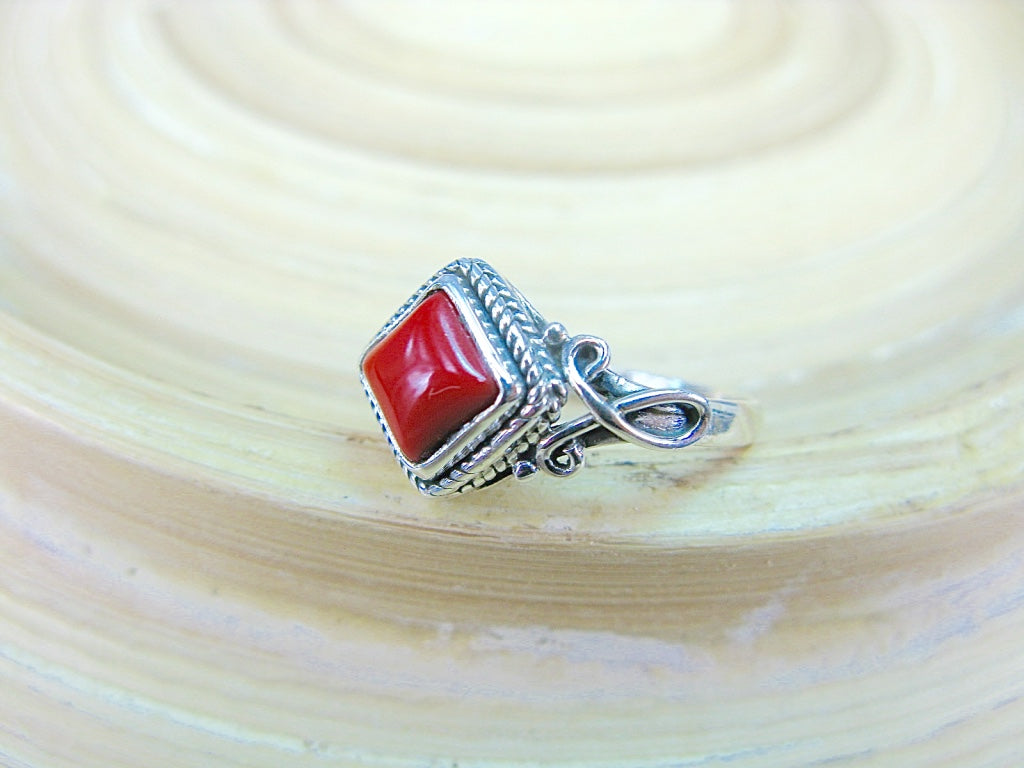 Square Coral Ring in 925 Sterling Silver