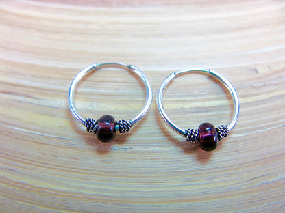 14mm Garnet 925 Sterling Silver Hoop Earrings