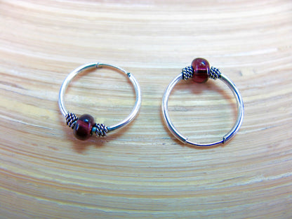 14mm Garnet 925 Sterling Silver Hoop Earrings