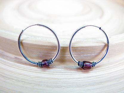 18mm Garnet 925 Sterling Silver Hoop Earrings