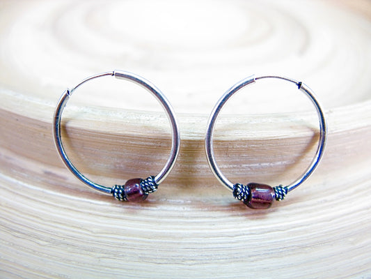 18mm Garnet 925 Sterling Silver Hoop Earrings