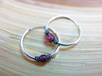 18mm Garnet 925 Sterling Silver Hoop Earrings
