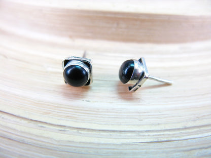 Onyx 6mm Square Minimalist Stud Earrings in 925 Sterling Silver