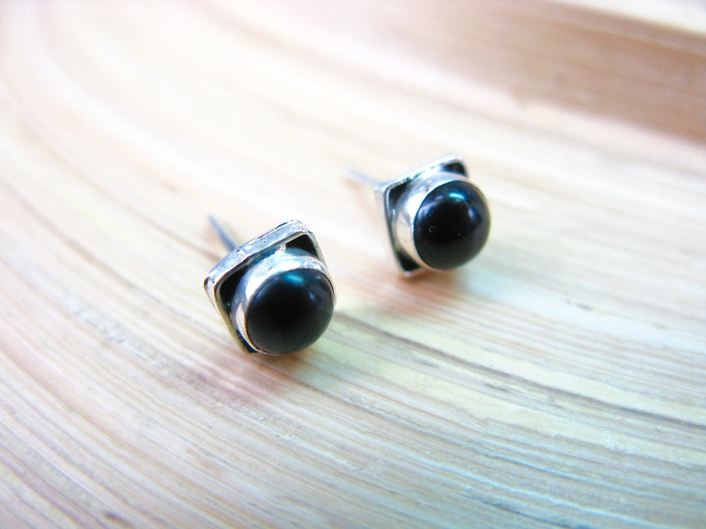 Onyx 6mm Square Minimalist Stud Earrings in 925 Sterling Silver