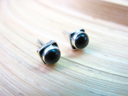 Onyx 6mm Square Minimalist Stud Earrings in 925 Sterling Silver
