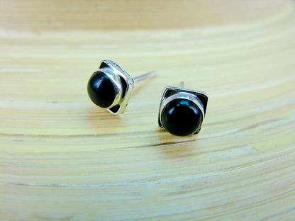 Onyx 6mm Square Minimalist Stud Earrings in 925 Sterling Silver