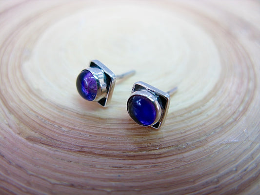 Amethyst 6mm Square Minimalist Stud Earrings in 925 Sterling Silver