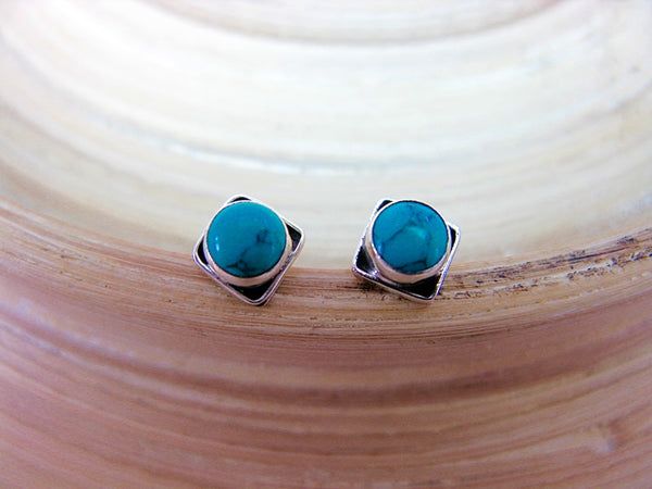 Turquoise 6mm Square Minimalist Stud Earrings in 925 Sterling Silver