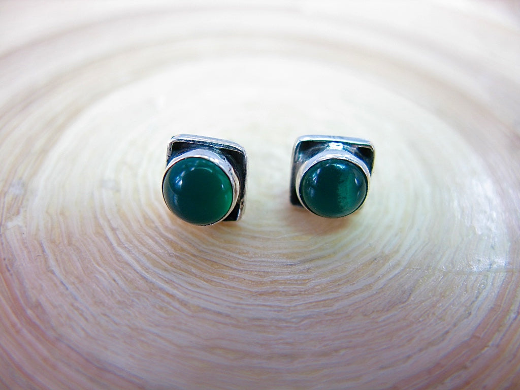Green Chalcedony 6mm Square Minimalist Stud Earrings in 925 Sterling Silver