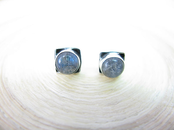 Moonstone 6mm Square Minimalist Stud Earrings in 925 Sterling Silver