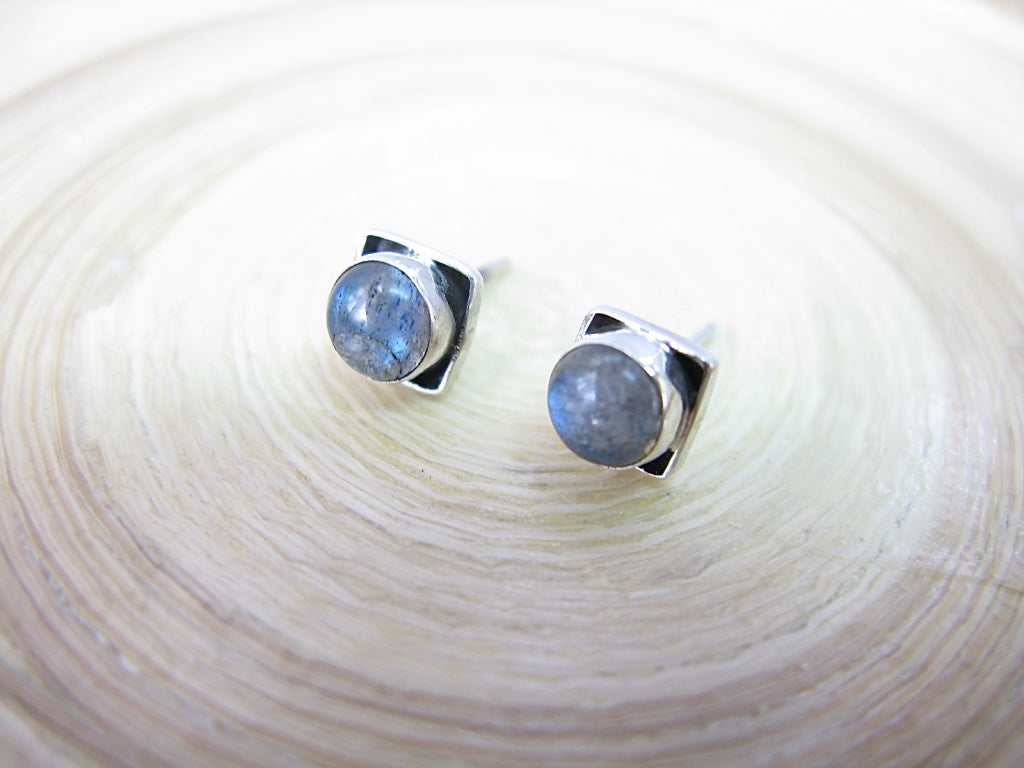 Moonstone 6mm Square Minimalist Stud Earrings in 925 Sterling Silver