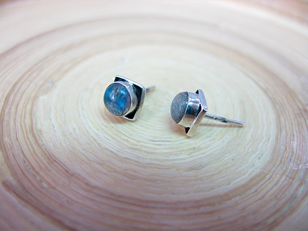 Moonstone 6mm Square Minimalist Stud Earrings in 925 Sterling Silver