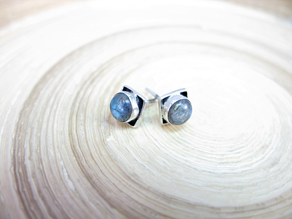Moonstone 6mm Square Minimalist Stud Earrings in 925 Sterling Silver