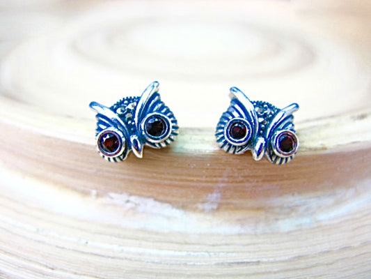 Owl Marcasite 925 Sterling Silver Stud Earrings