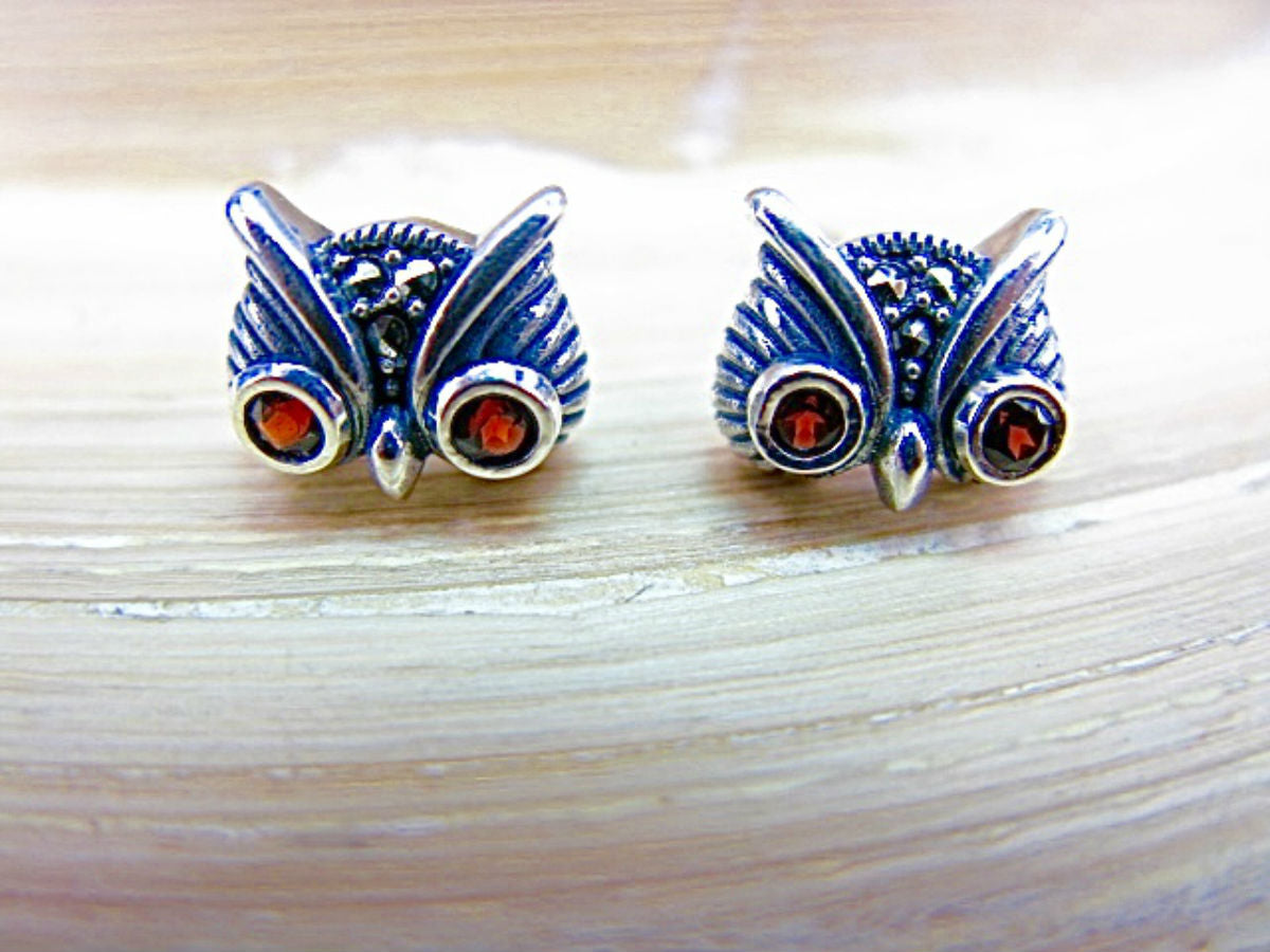 Owl Marcasite 925 Sterling Silver Stud Earrings