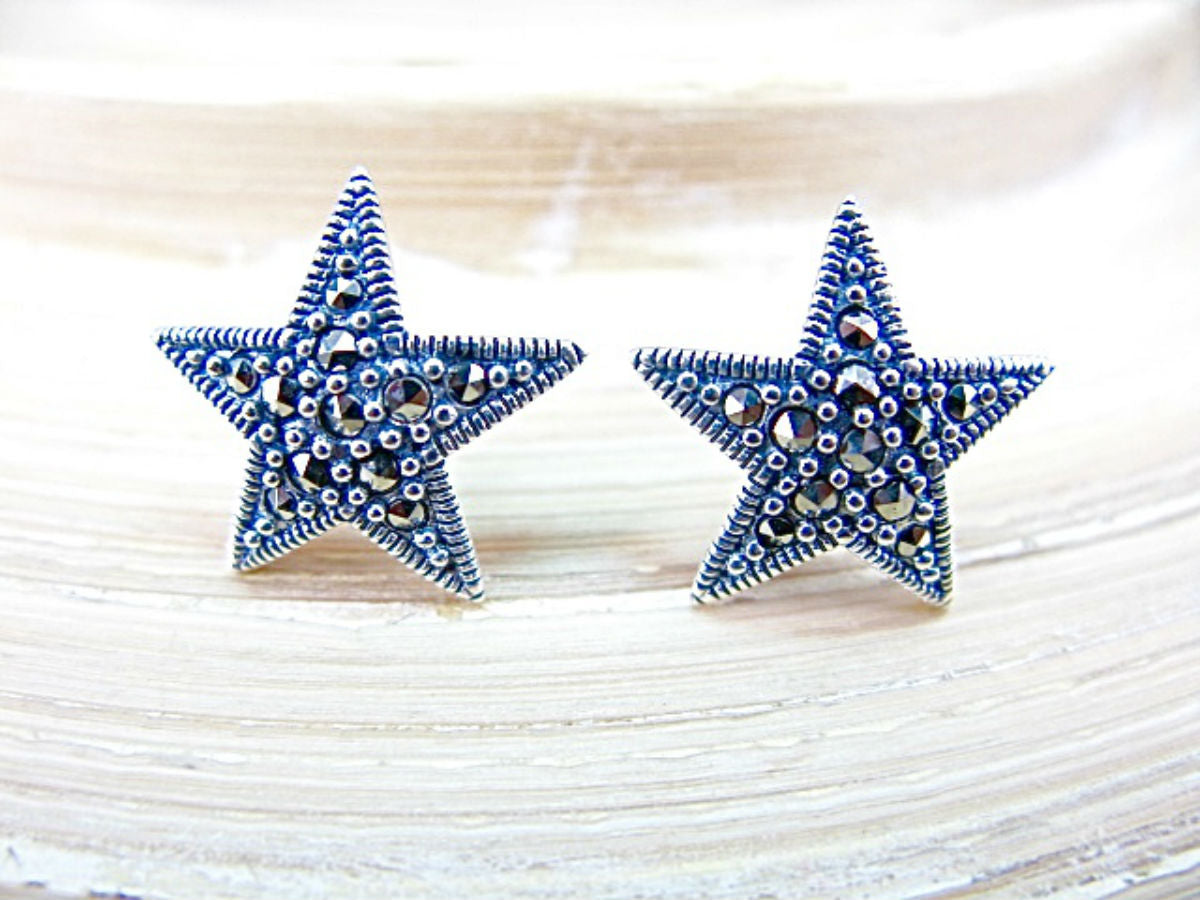 Star Marcasite 925 Sterling Silver Stud Earrings