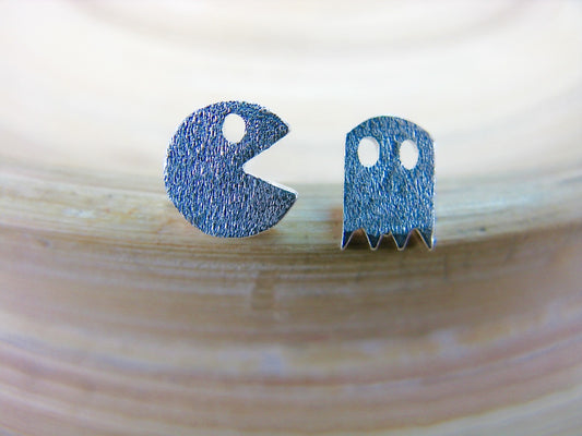 Pacman Game 925 Sterling Silver Stud Earrings