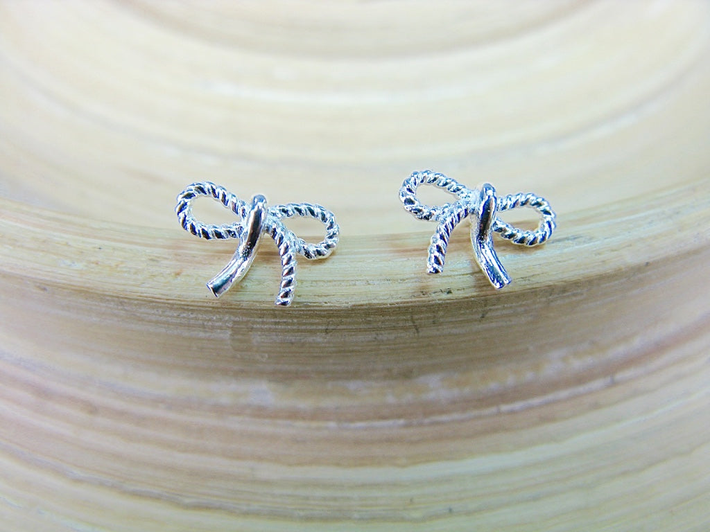Ribbon Bow 925 Sterling Silver Stud Earrings
