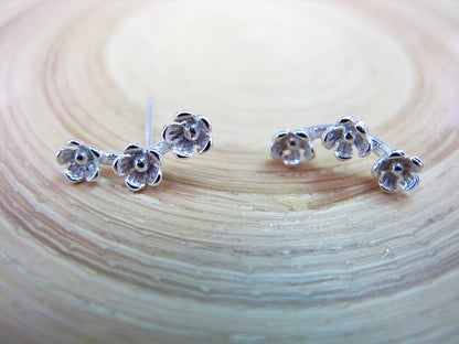 3 Flower Stud Earrings in 925 Sterling Silver