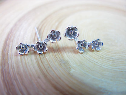 3 Flower Stud Earrings in 925 Sterling Silver