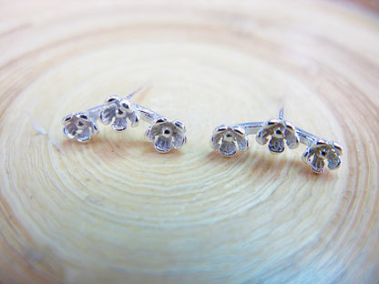 3 Flower Stud Earrings in 925 Sterling Silver