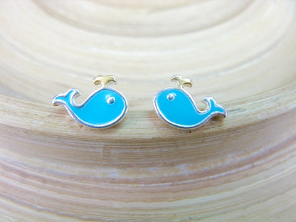Blue Whale Enamel 925 Sterling Silver Stud Earrings