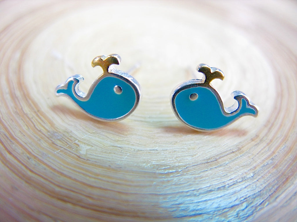 Blue Whale Enamel 925 Sterling Silver Stud Earrings