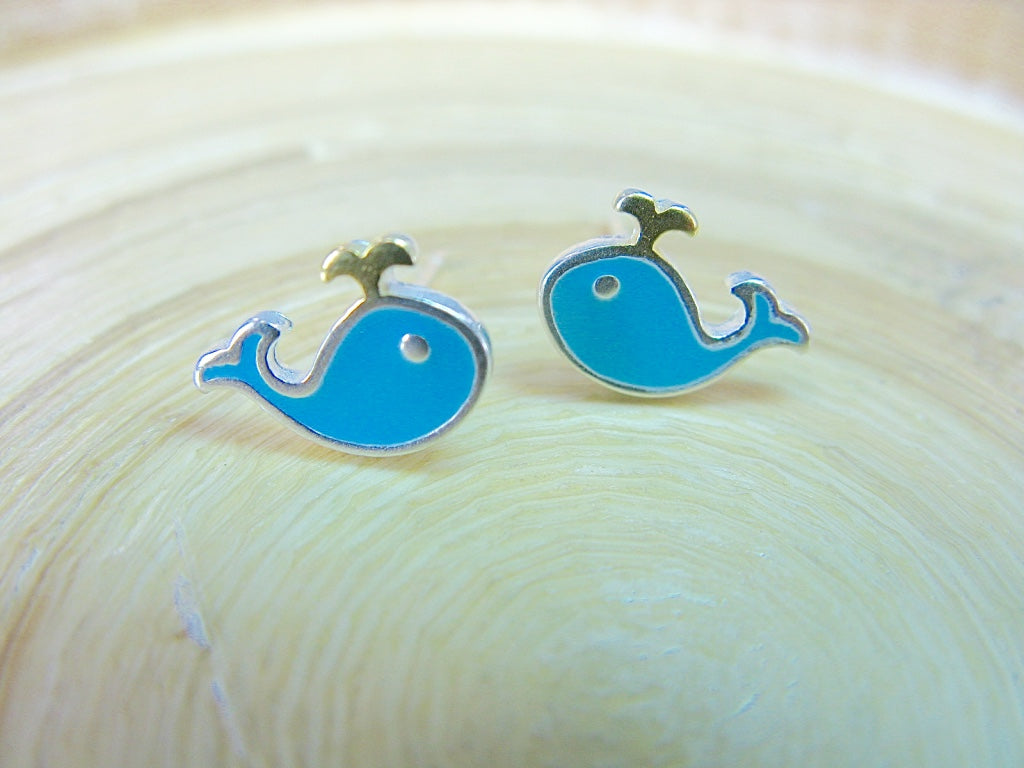 Blue Whale Enamel 925 Sterling Silver Stud Earrings