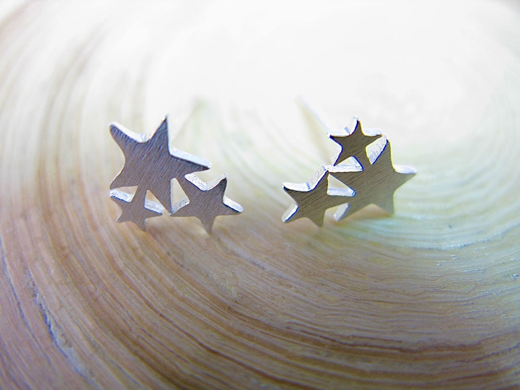 3 Stars 925 Sterling Silver Stud Earrings