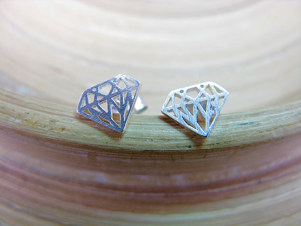 Diamond Filigree Shaped 925 Sterling Silver Stud Earrings
