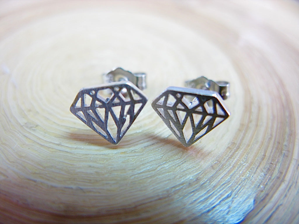 Diamond Filigree Shaped 925 Sterling Silver Stud Earrings