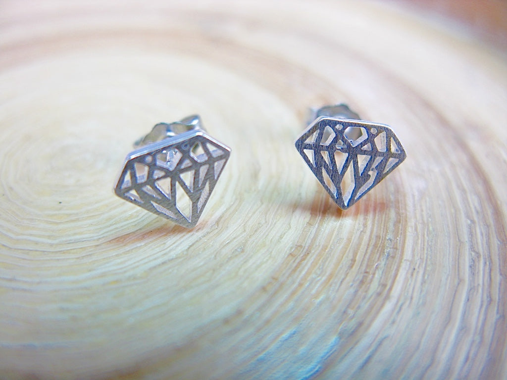 Diamond Filigree Shaped 925 Sterling Silver Stud Earrings