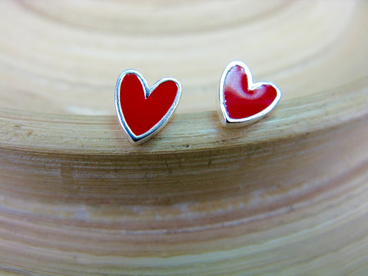Red Heart 925 Sterling Silver Stud Earrings