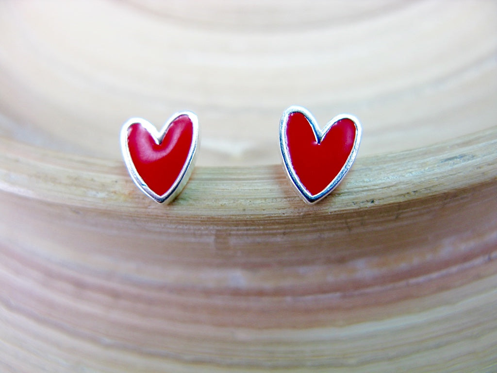Red Heart 925 Sterling Silver Stud Earrings