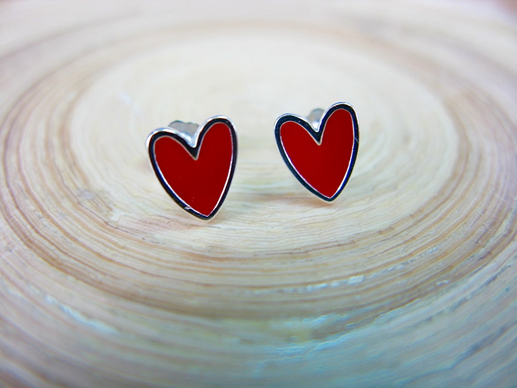 Red Heart 925 Sterling Silver Stud Earrings