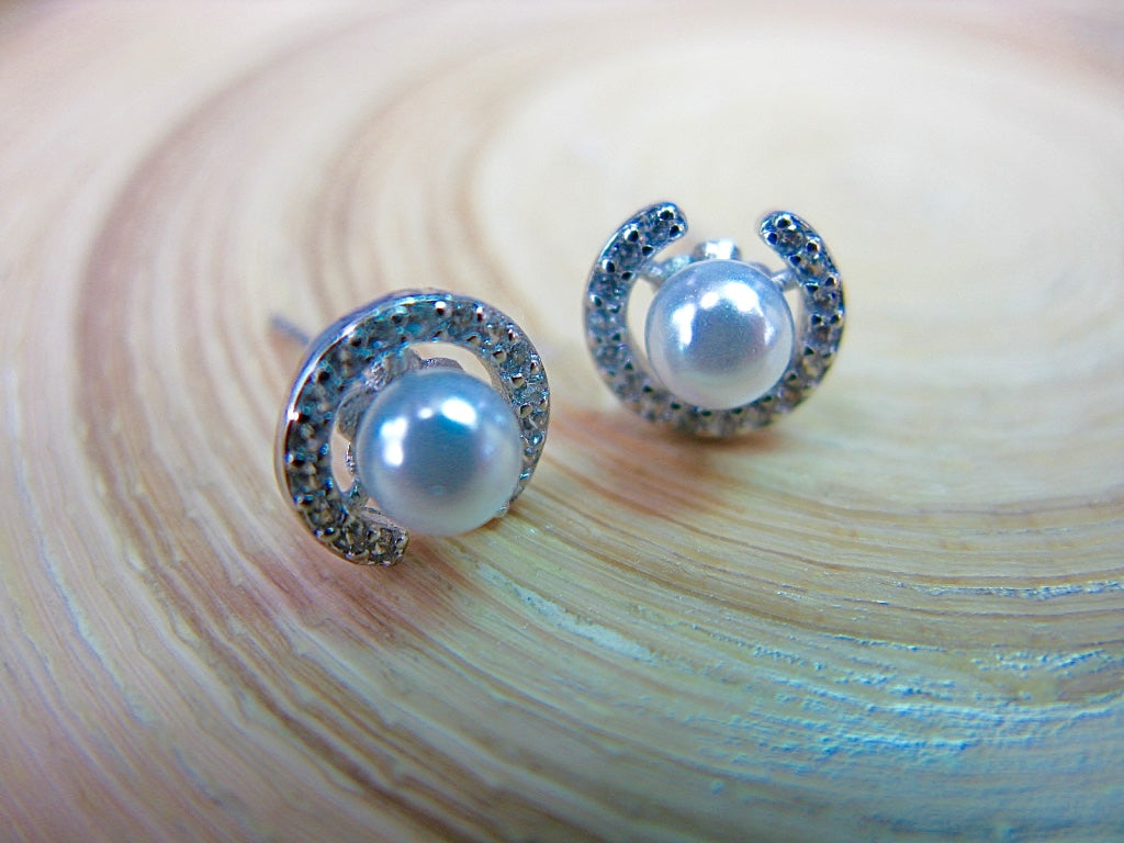 Pearl Crystal Round 925 Sterling Silver Stud Earrings