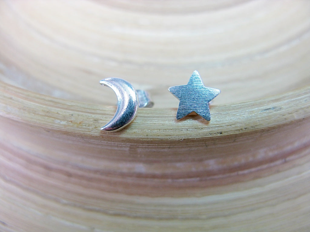 Star Crescent Moon 925 Sterling Silver Stud Earrings