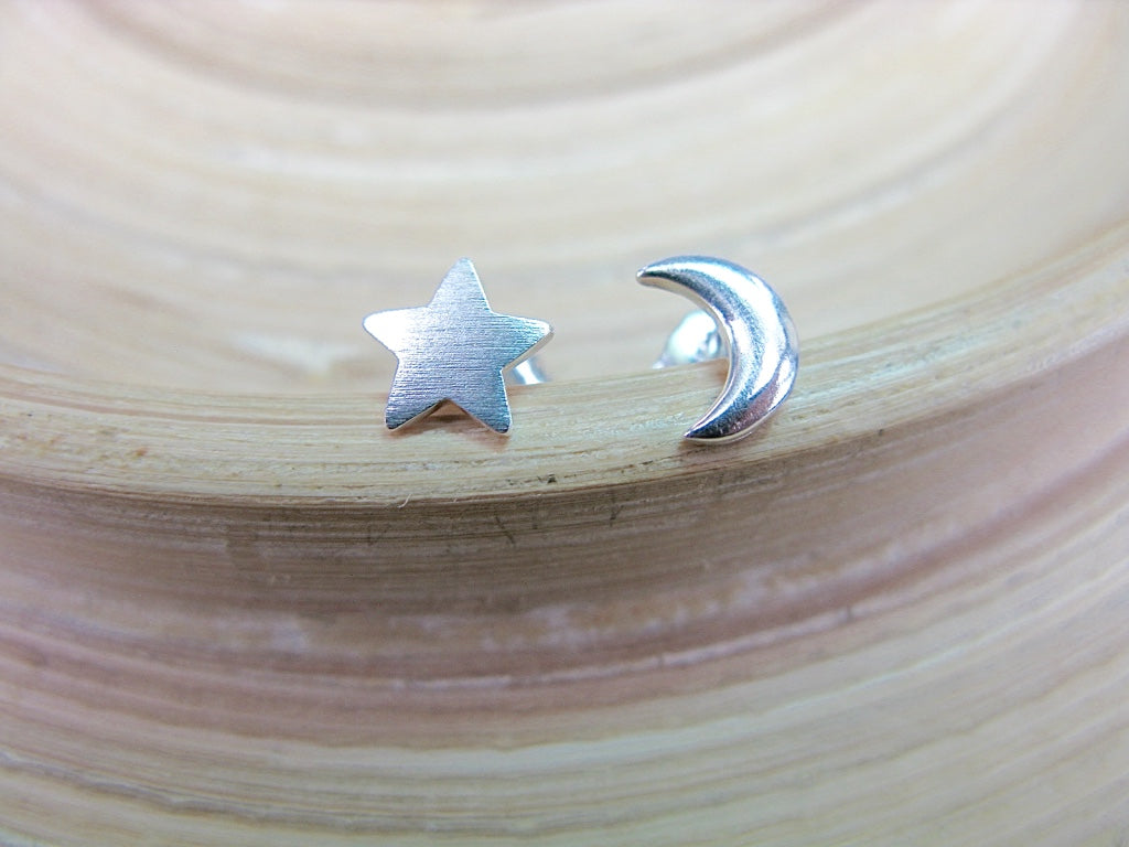 Star Crescent Moon 925 Sterling Silver Stud Earrings